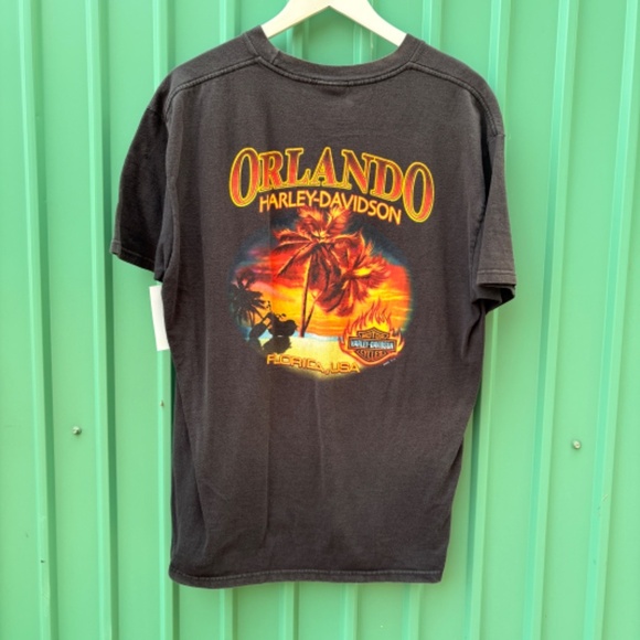 Vintage HARLEY DAVIDSON ORLANDO Flames T shirt Men LARGE  palm tree - Picture 5 of 6